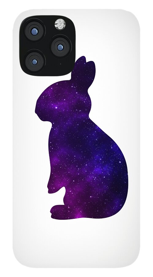 White phone case featuring a purple galaxy rabbit silhouette, with triple camera cutouts