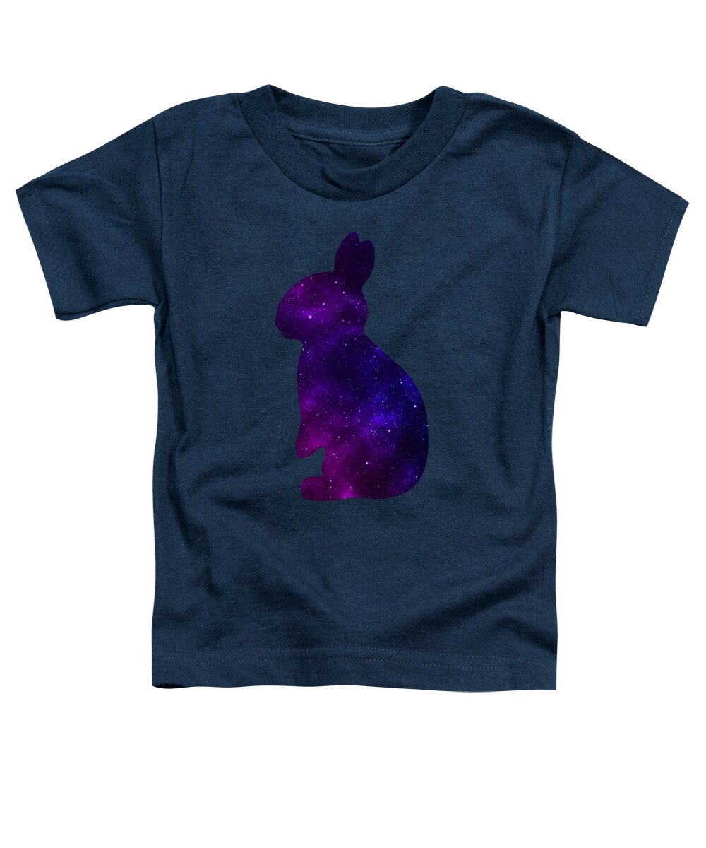 Toddler navy T-shirt with purple galaxy rabbit graphic on the front
