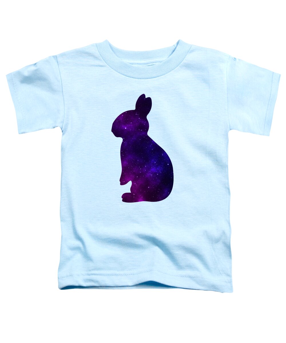 Toddler pale blue T-shirt with purple galaxy rabbit graphic on the front