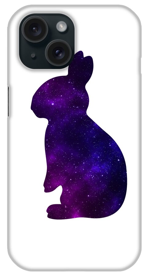 White phone case with purple galaxy rabbit silhouette and raised camera area