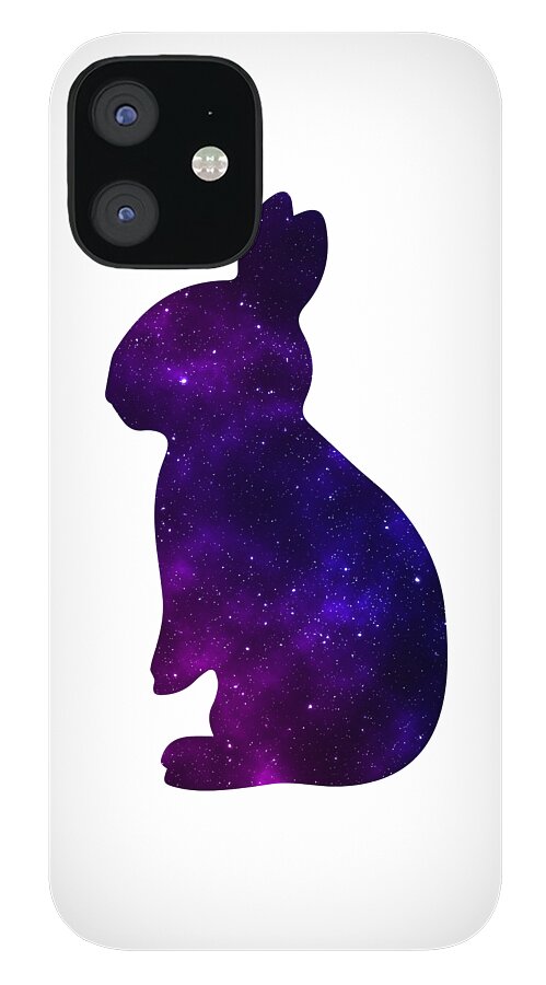 White phone case with purple galaxy rabbit silhouette and black dual camera module