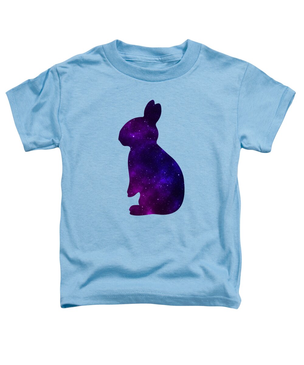 Toddler light blue T-shirt with purple galaxy rabbit graphic on the front