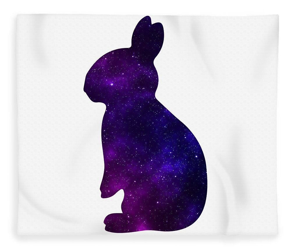 Rabbit-themed fleece blanket with dark purple galaxy-style sitting rabbit print