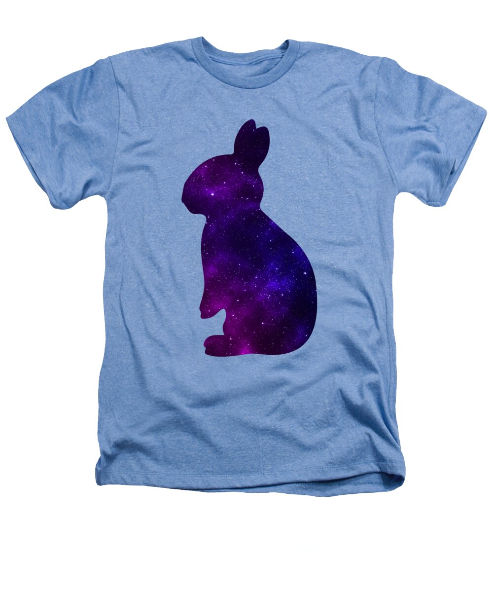 Light blue heathers T-shirt with purple galaxy bunny silhouette graphic