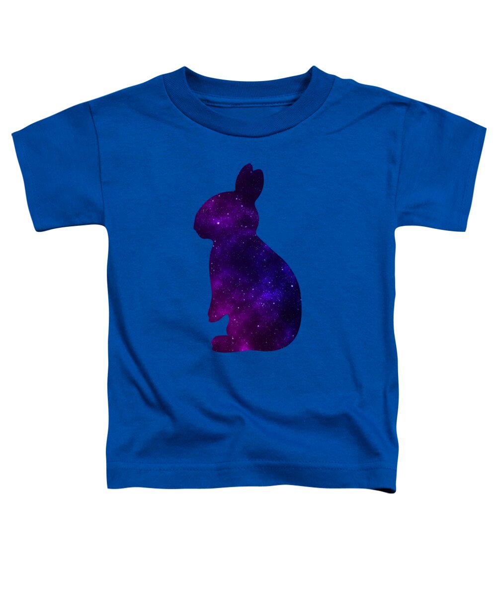 Toddler blue T-shirt with purple galaxy bunny graphic