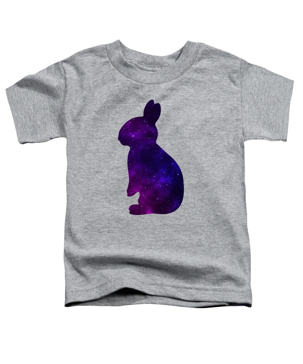 Toddler heather gray T-shirt with purple galaxy rabbit graphic on the front