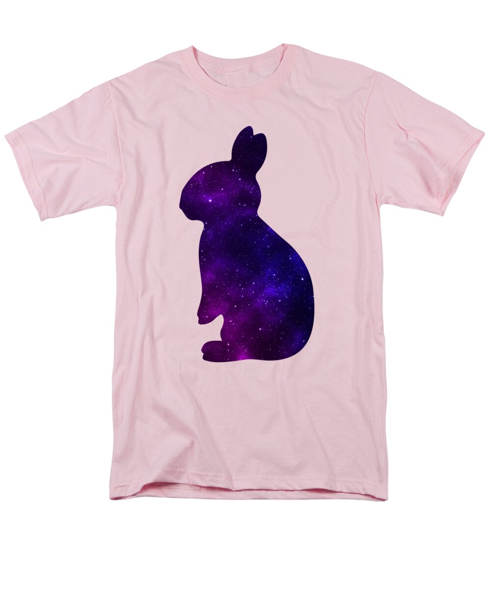 Men's pink T-shirt with purple galaxy rabbit silhouette graphic on front