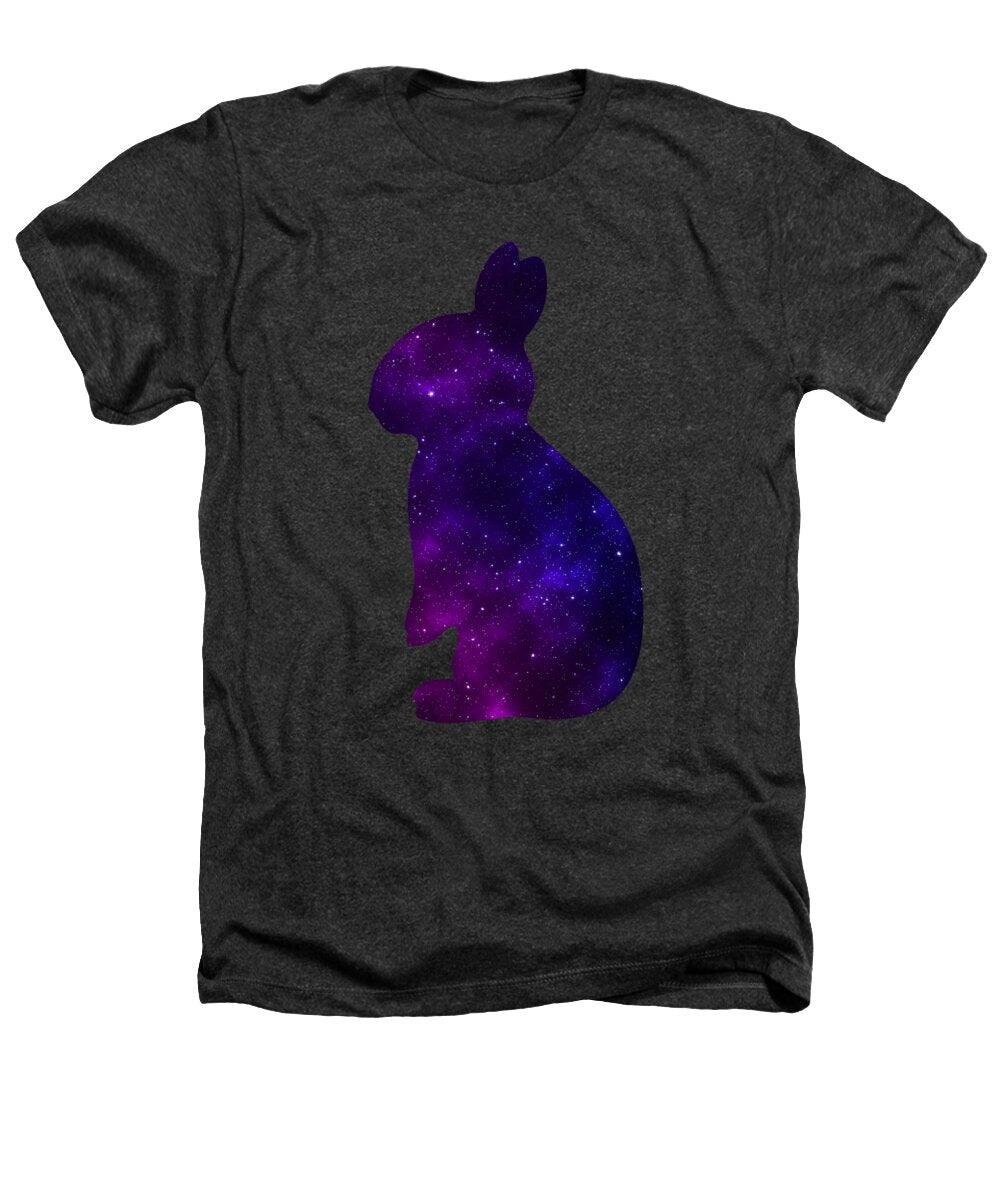 Charcoal heathers T-shirt with purple galaxy bunny silhouette graphic