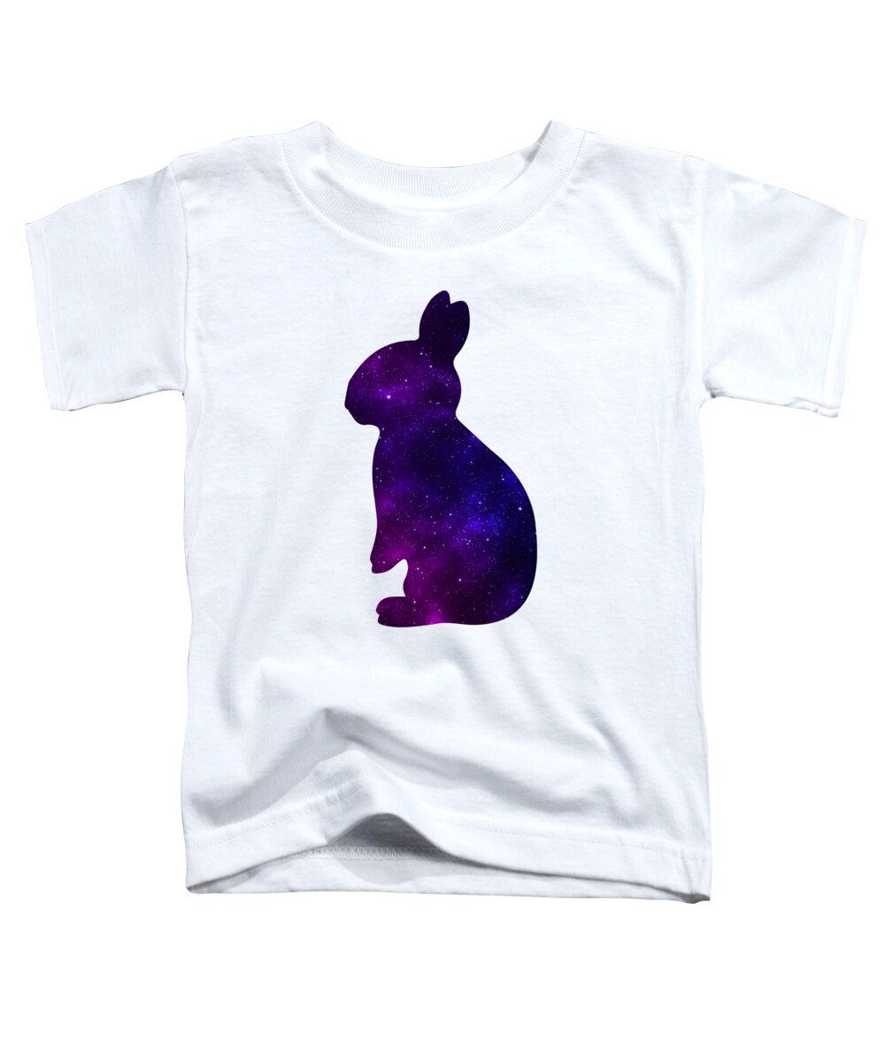 Toddler white T-shirt with purple galaxy rabbit graphic on the front