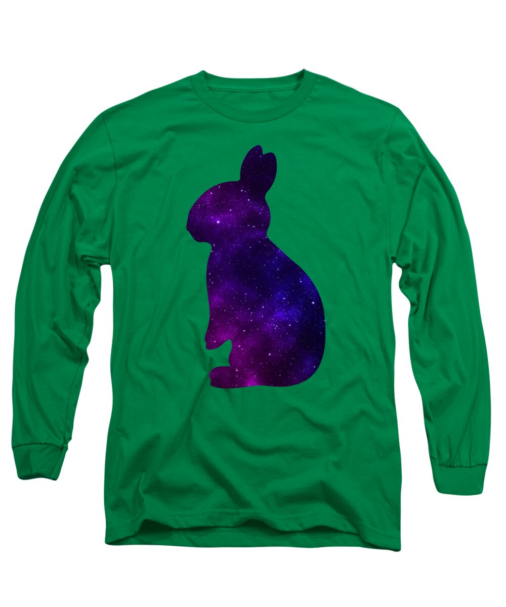 Green long sleeve T-shirt with purple galaxy rabbit graphic on front