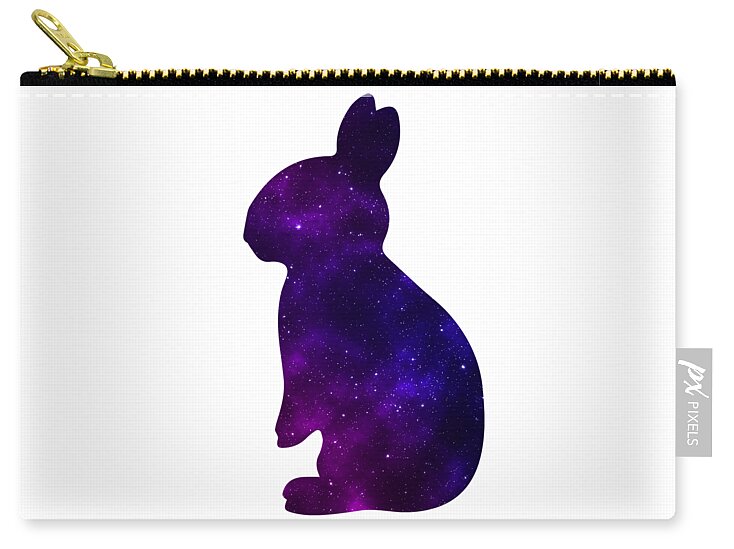 White zip pouch with purple galaxy rabbit silhouette and gold zipper pull