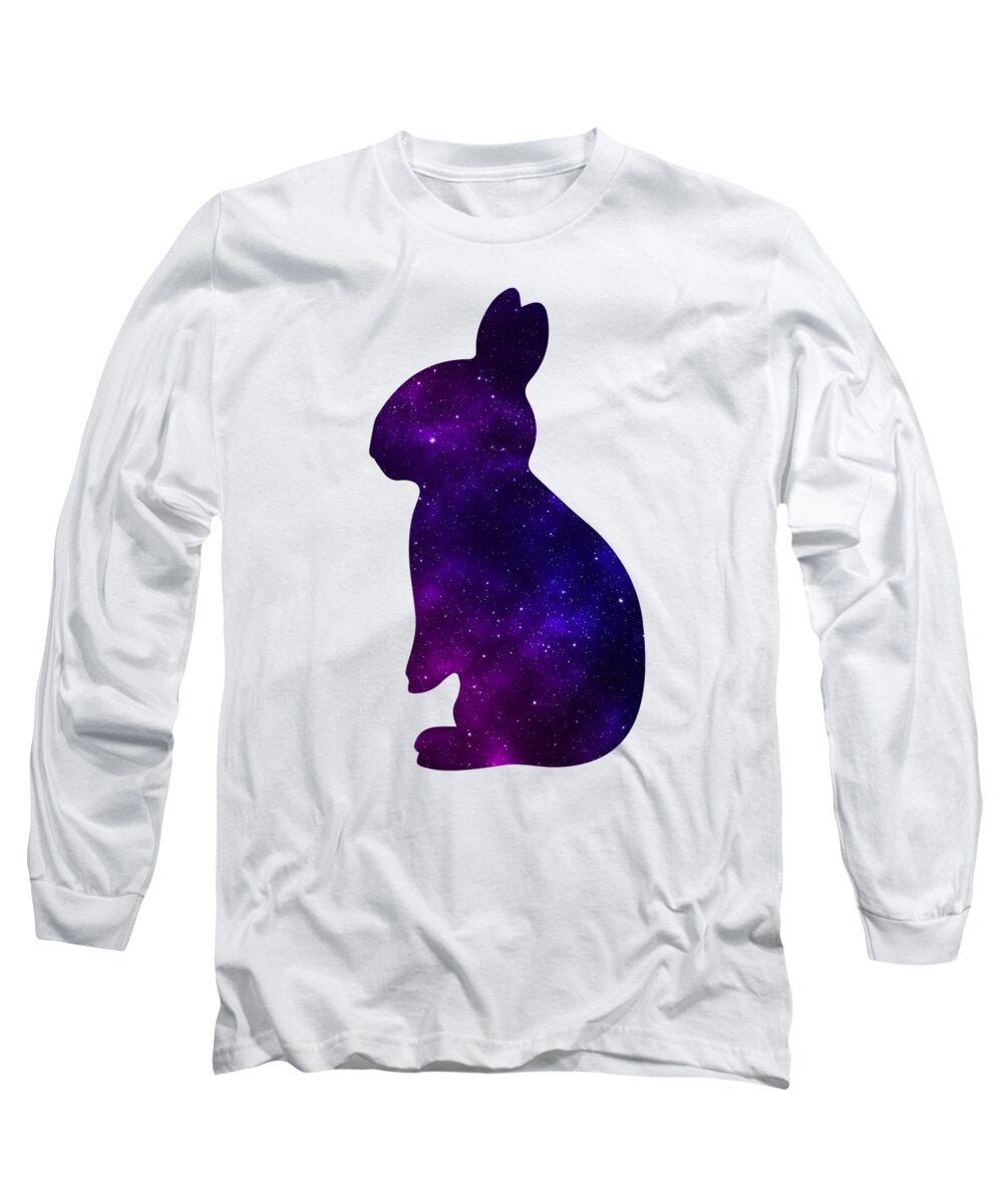 White long sleeve T-shirt with purple galaxy rabbit graphic on front