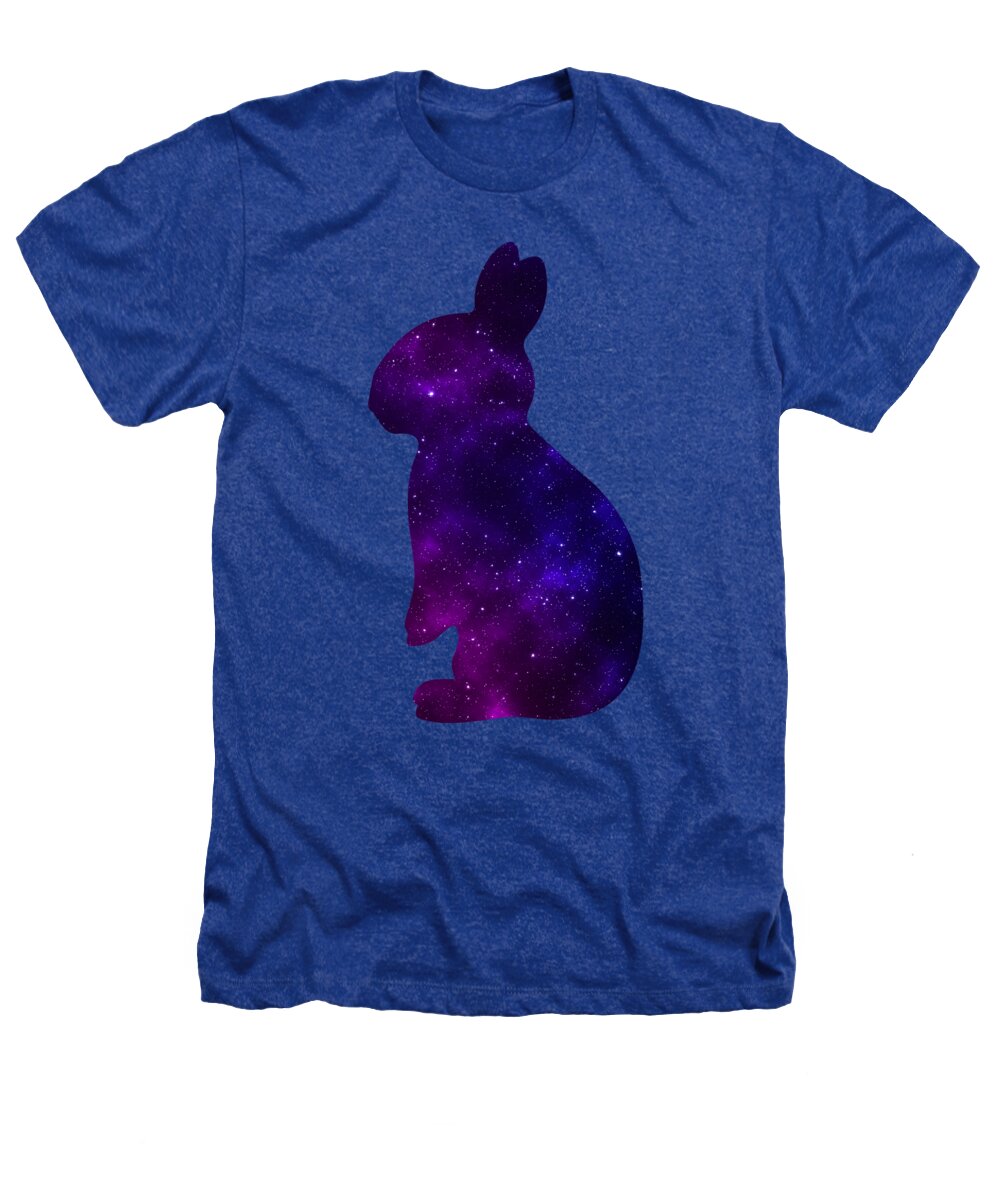 Royal blue heathers T-shirt with purple galaxy bunny silhouette graphic