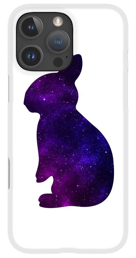 White phone case featuring purple galaxy rabbit graphic with camera openings