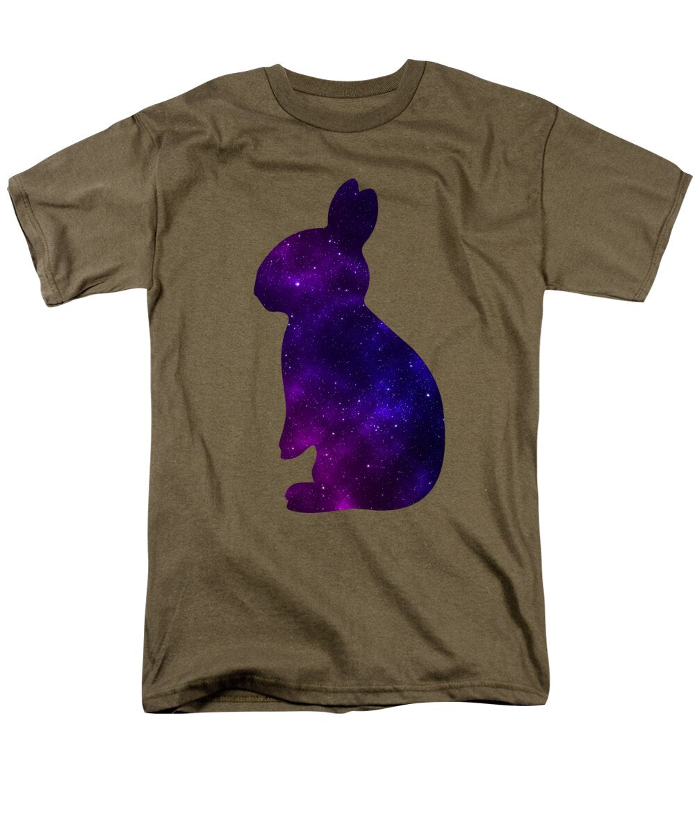 Men's olive brown T-shirt with purple galaxy rabbit silhouette graphic on front
