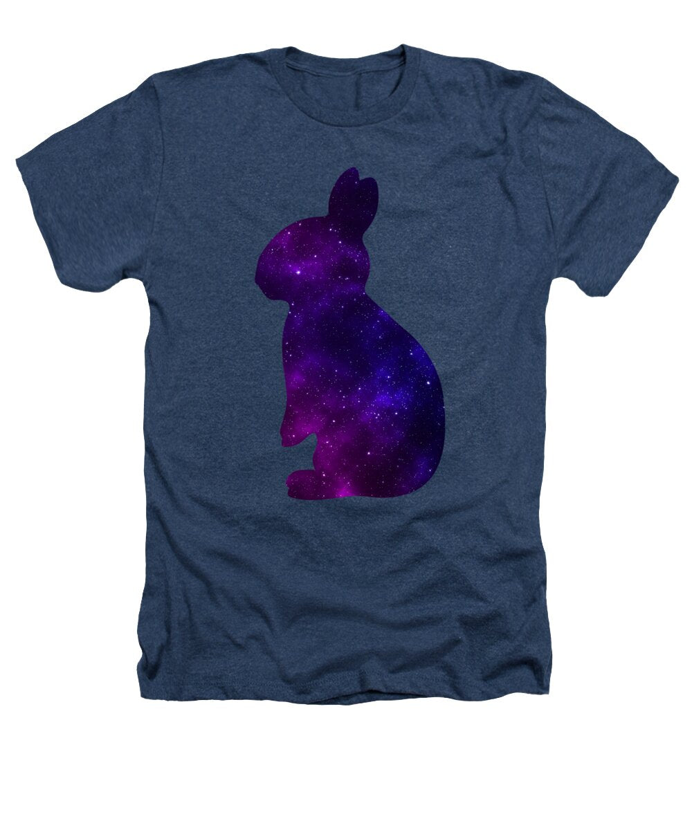 Navy heathers T-shirt with purple galaxy bunny silhouette graphic
