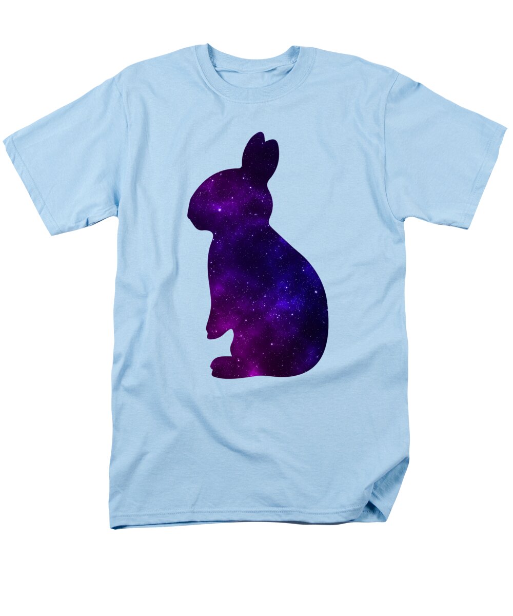 Men's light blue T-shirt with purple galaxy rabbit silhouette graphic on front