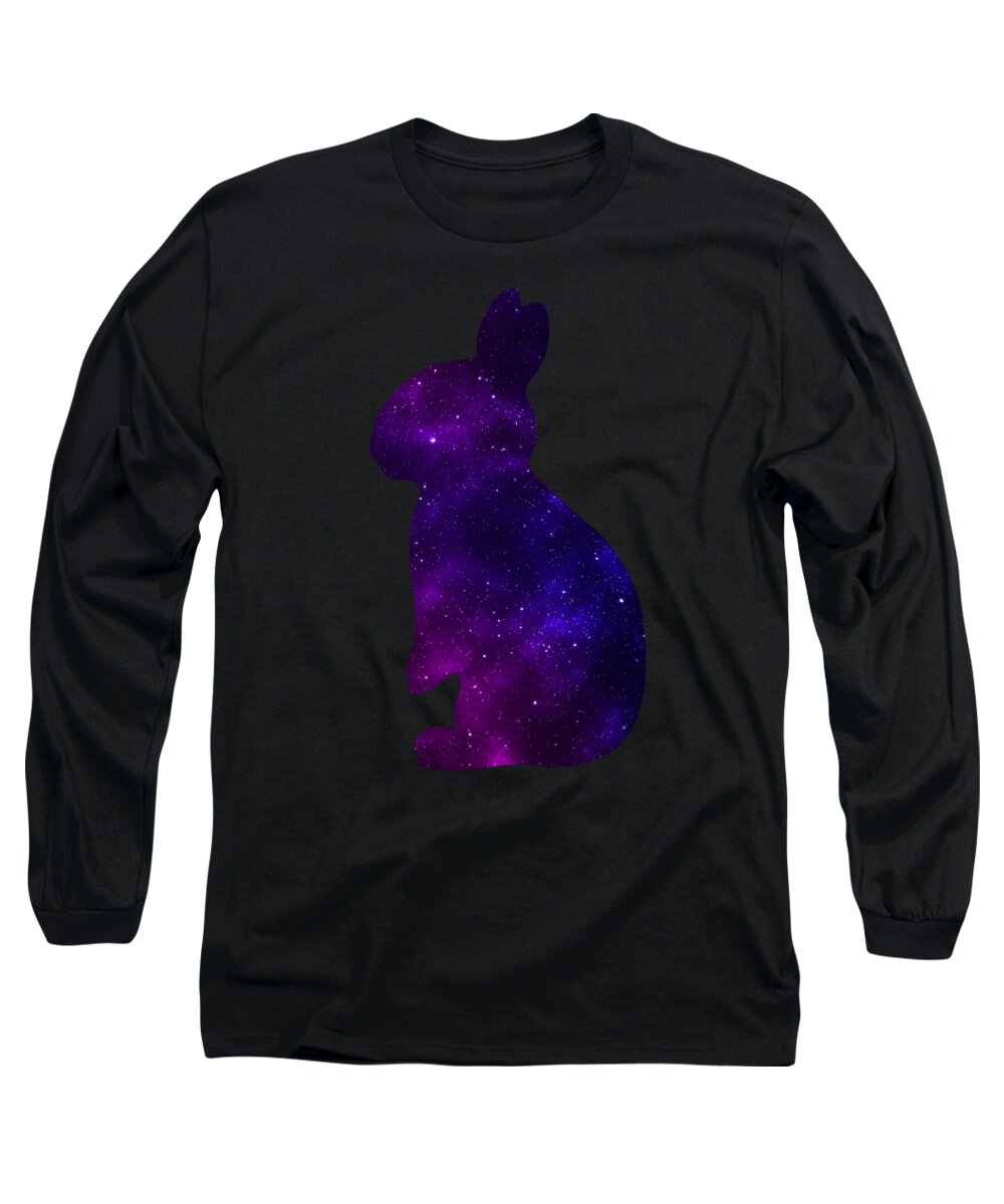 Black long sleeve T-shirt with purple galaxy rabbit graphic on front