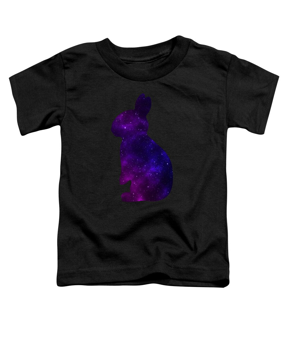 Toddler black T-shirt with purple galaxy rabbit graphic on the front