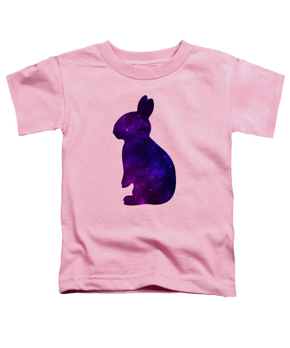 Toddler pink T-shirt with purple galaxy rabbit graphic on the front