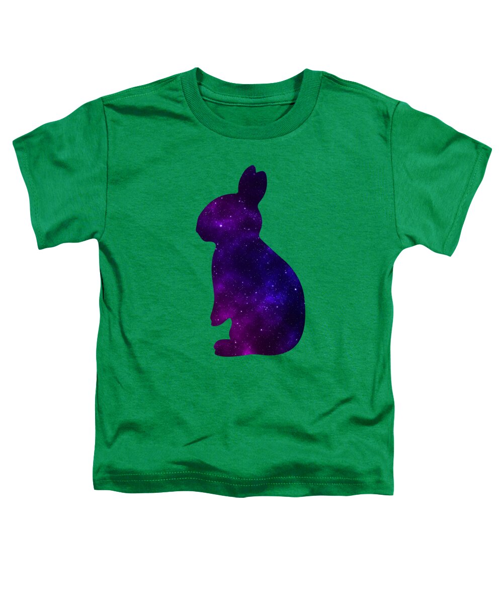 Toddler green T-shirt with purple galaxy rabbit graphic on the front