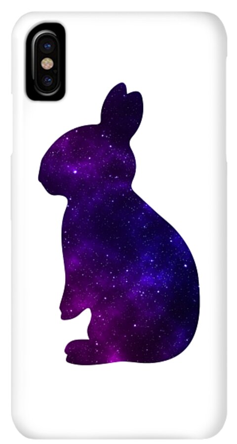 White phone case with purple galaxy rabbit silhouette and small vertical camera cutout