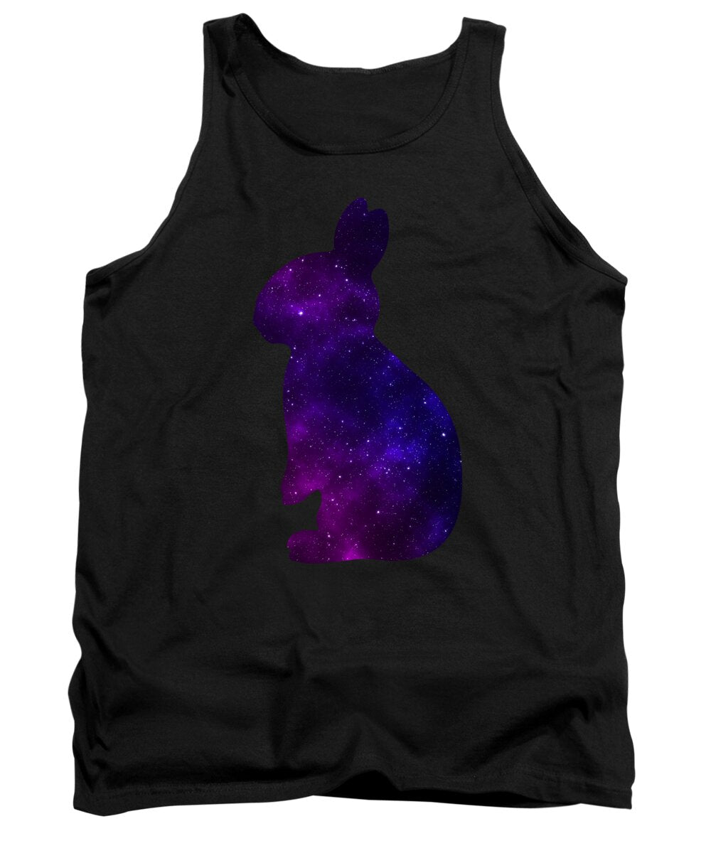 Black tank top with galaxy-style purple rabbit graphic