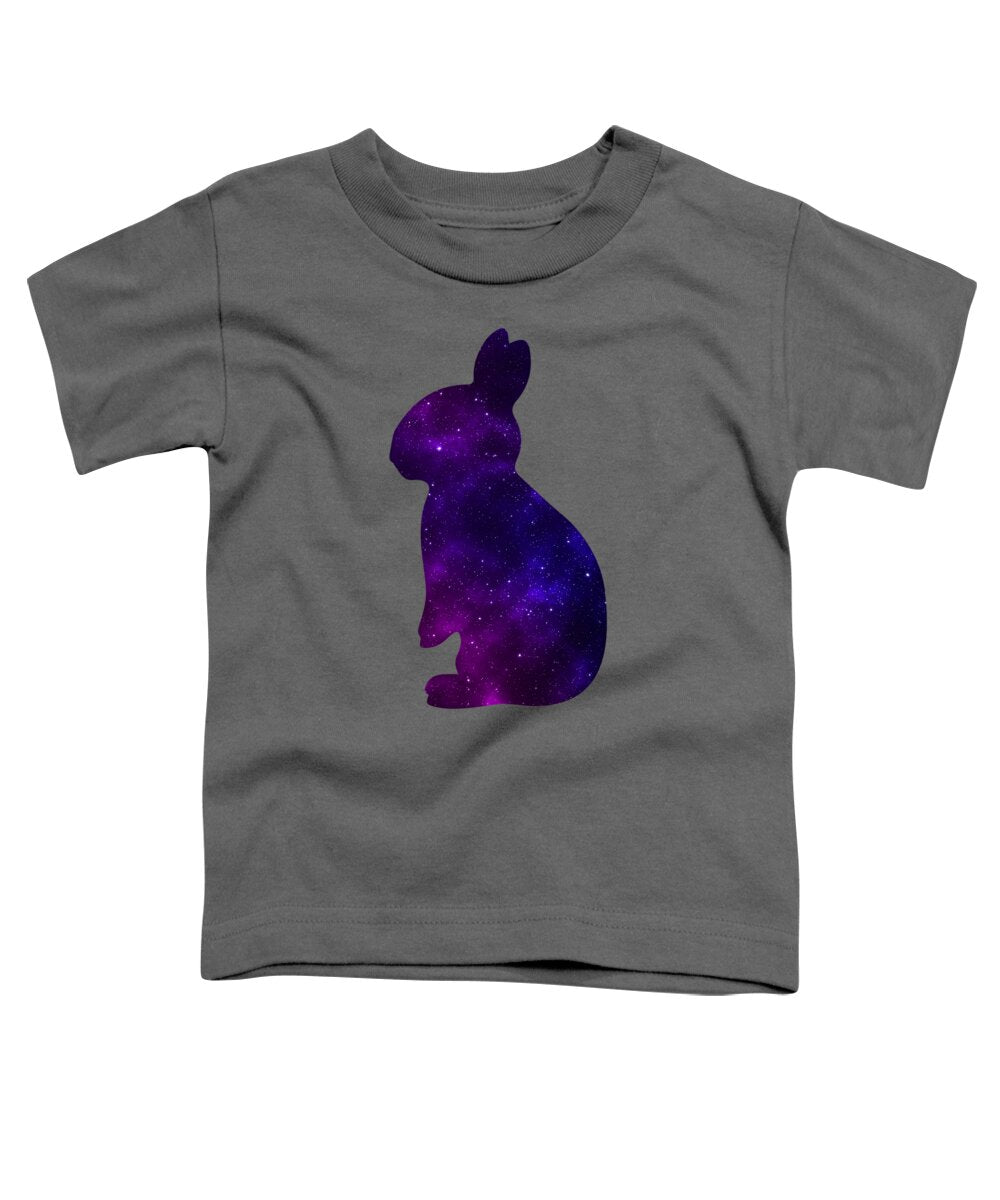 Toddler charcoal gray T-shirt with purple galaxy rabbit graphic on the front