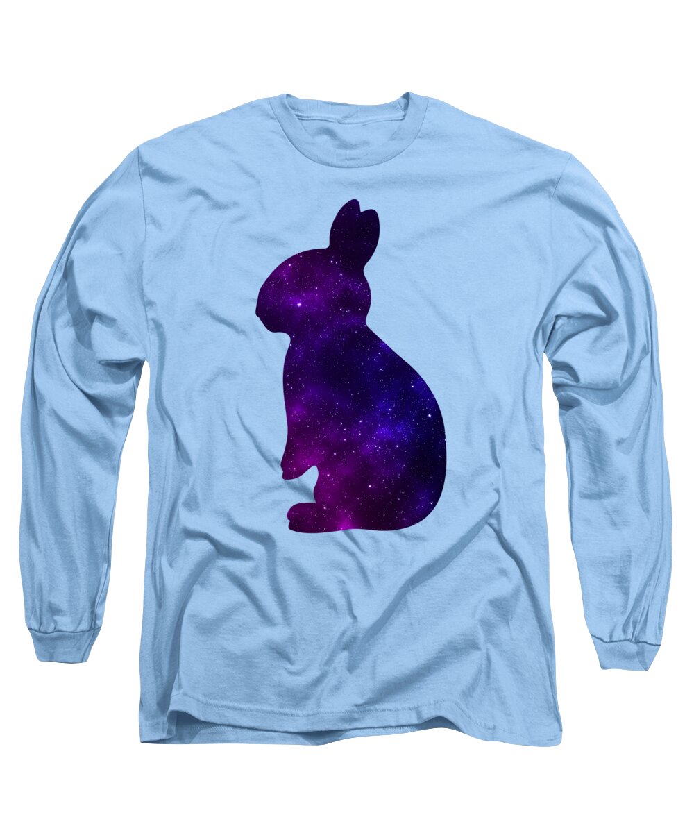Light blue long sleeve T-shirt with purple galaxy rabbit graphic on front