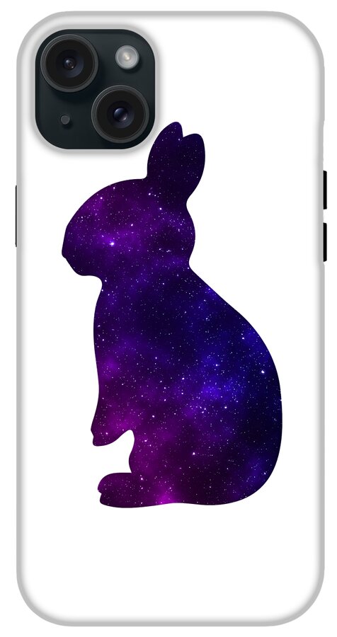 White phone case with purple galaxy rabbit silhouette and camera module openings