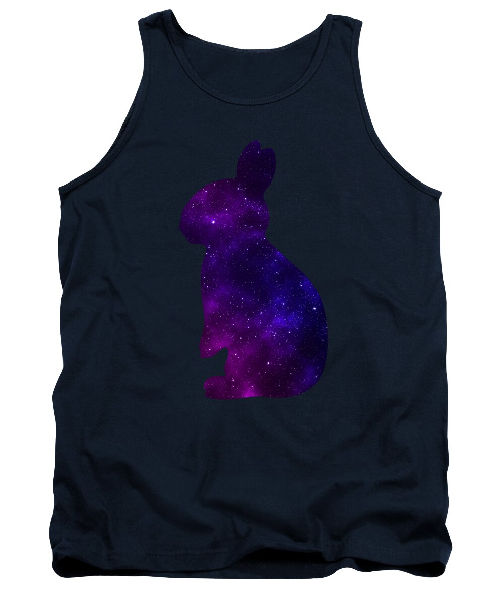Navy blue tank top with galaxy-style purple rabbit graphic