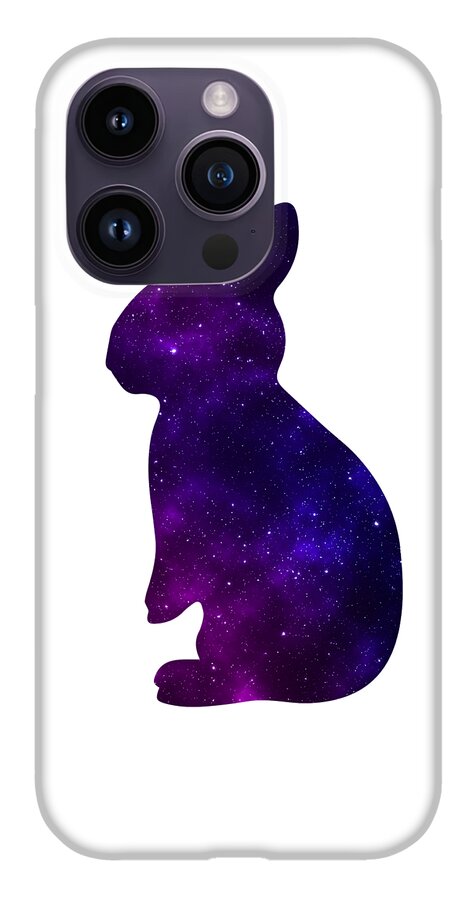 Phone case featuring a purple galaxy rabbit silhouette and gray top section for cameras.