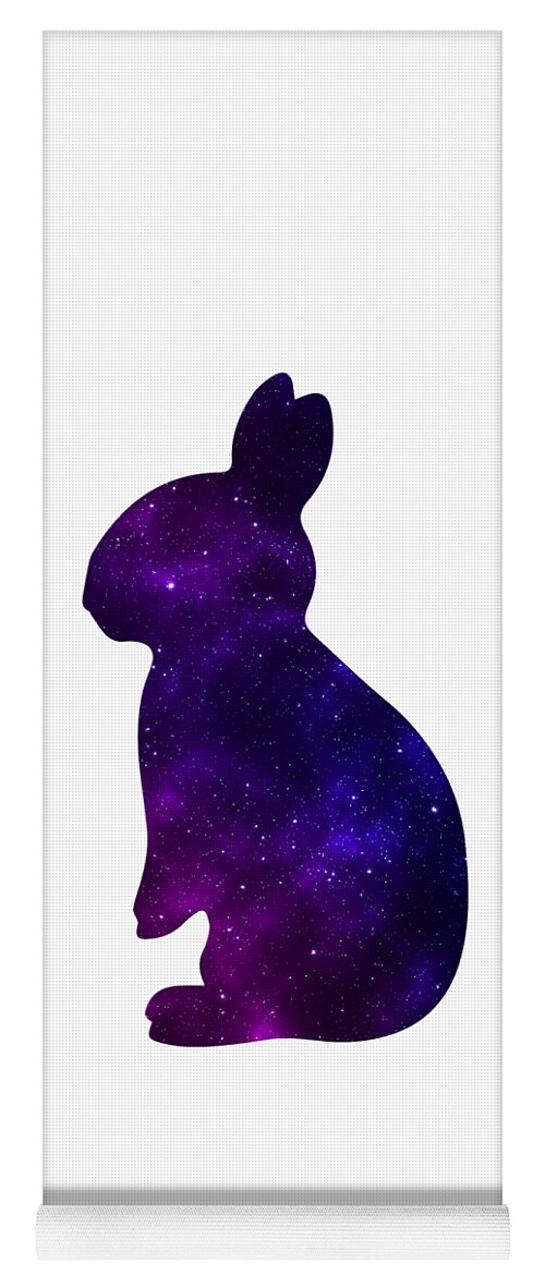 Yoga mat with purple galaxy rabbit silhouette graphic