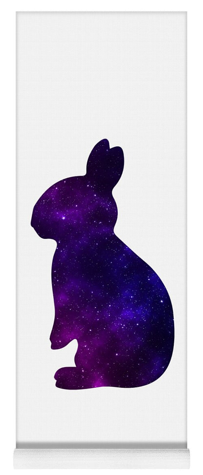 Yoga mat with purple galaxy rabbit silhouette graphic
