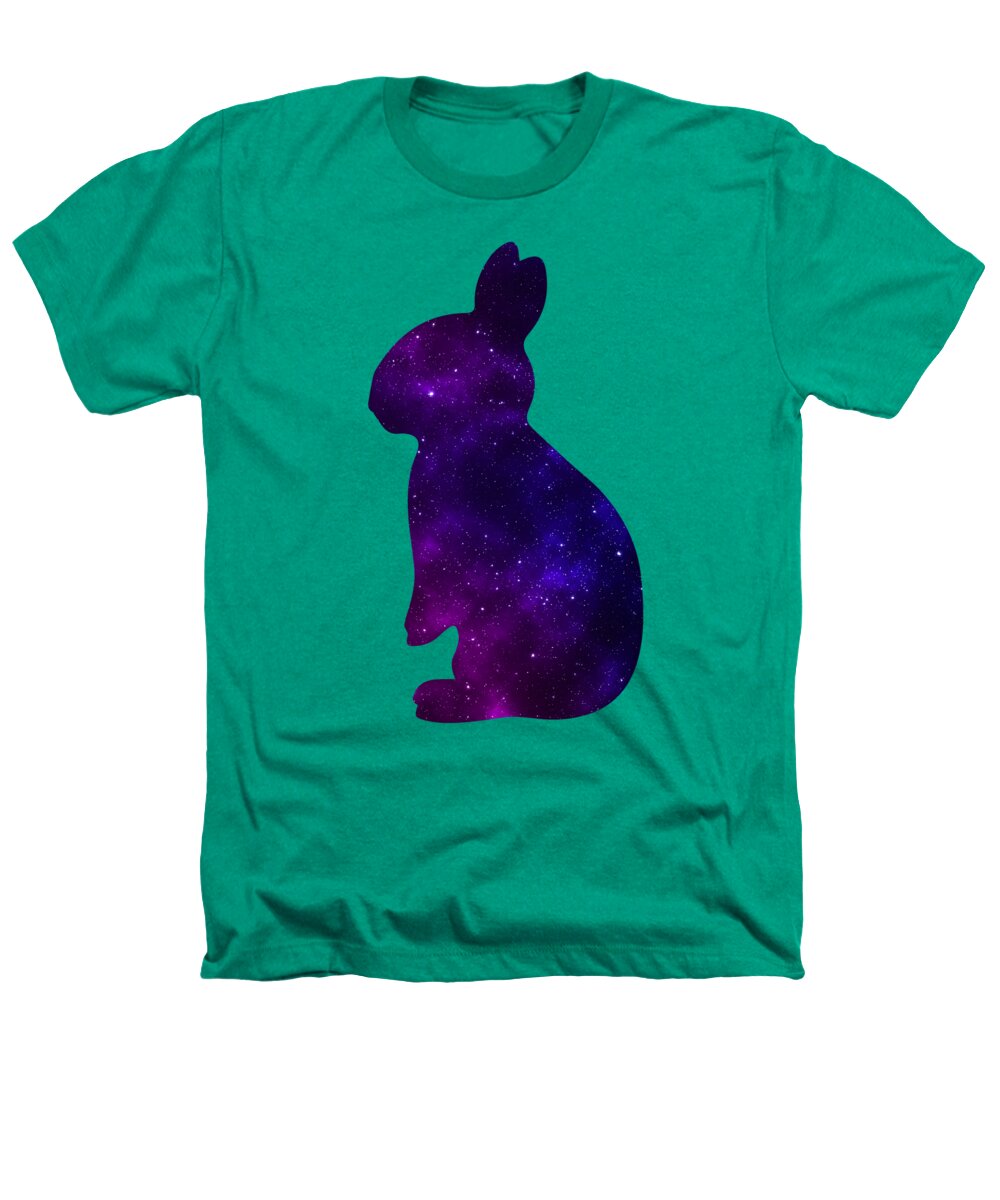 Kelly green heathers T-shirt with purple galaxy bunny silhouette graphic