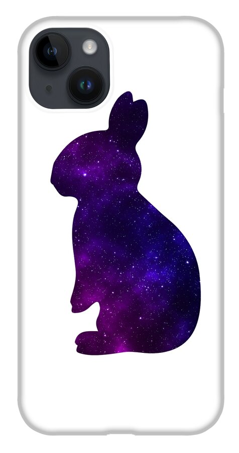 Phone case featuring a purple galaxy rabbit silhouette, with rounded edges and camera openings.