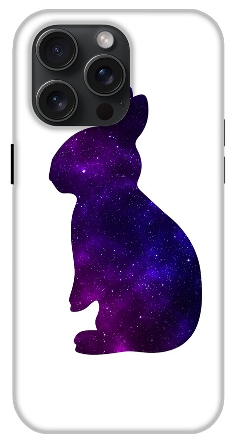 Phone case with purple galaxy rabbit silhouette on a white background, with camera cutouts.