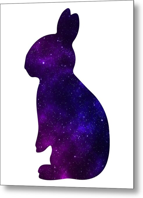 Metal print of a purple galaxy rabbit silhouette