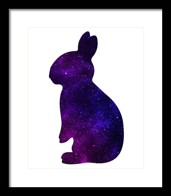 Framed rabbit silhouette print with purple galaxy speckle design