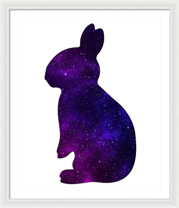 Framed print featuring a purple galaxy rabbit silhouette with a white frame.
