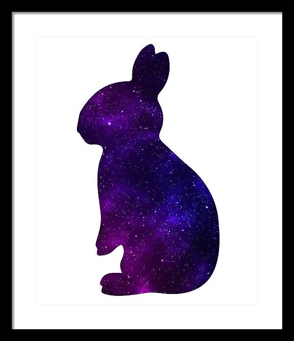 Purple galaxy rabbit framed wall art with black frame and white mat