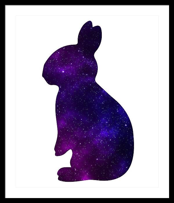 Framed print featuring a purple galaxy rabbit silhouette with a black frame.