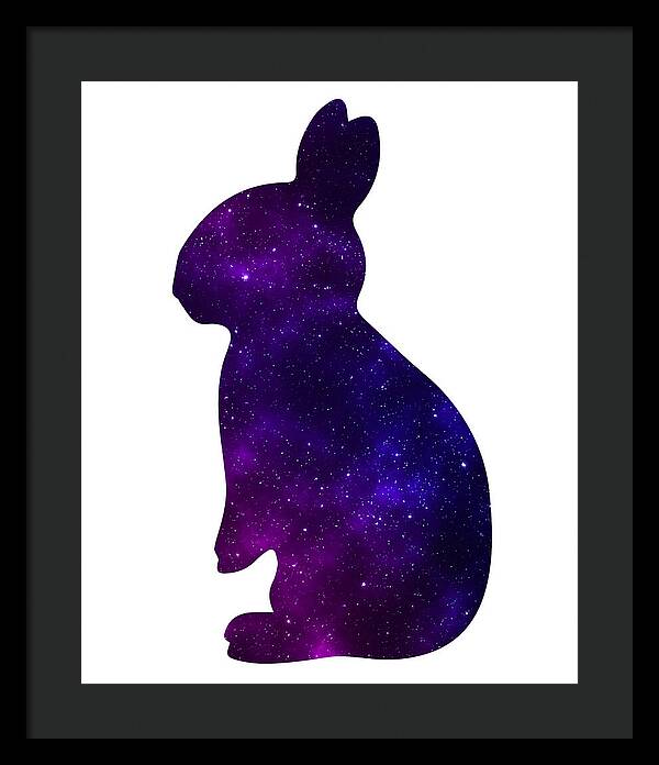 Purple galaxy rabbit framed wall art with black frame and dark mat