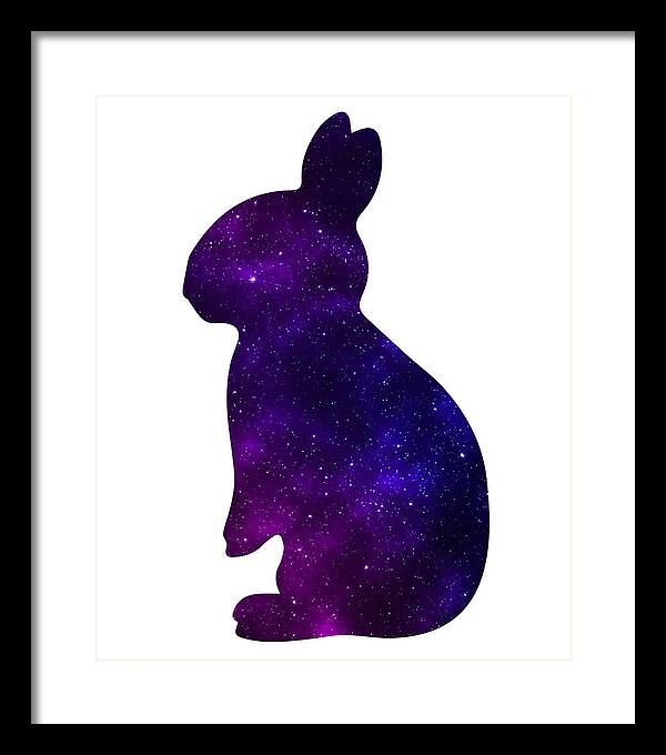 Black framed rabbit silhouette print with purple galaxy speckle design