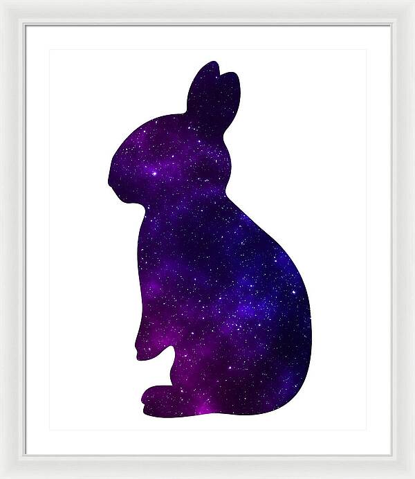 Framed print featuring a purple galaxy rabbit silhouette with a white frame.
