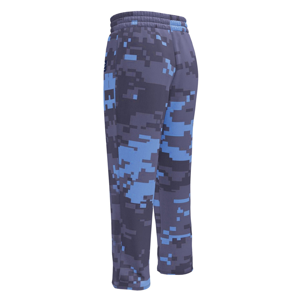 Digital camouflage wide-leg joggers, elastic waistband with drawstring and relaxed straight legs