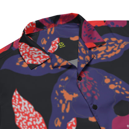 Unisex shirt collar and button placket detail with multicolor floral print
