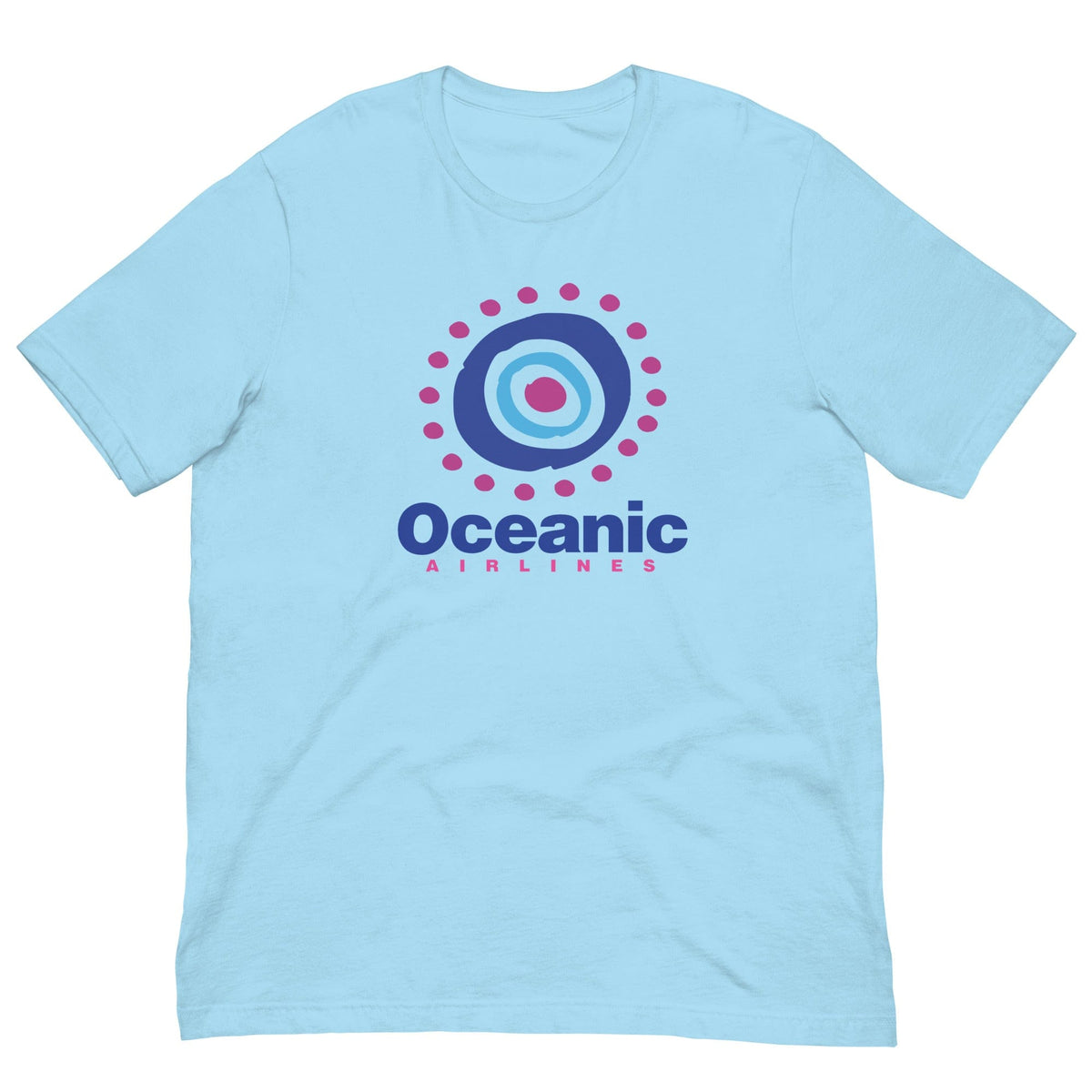 Light blue T-shirt with circular target-style logo graphic on front
