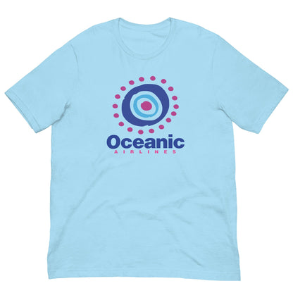 Light blue T-shirt with circular target-style logo graphic on front