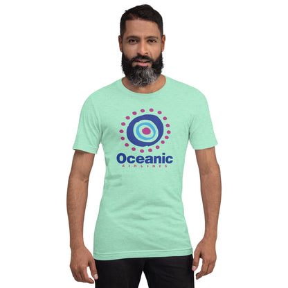 Mint green T-shirt with circular target-style logo graphic on front